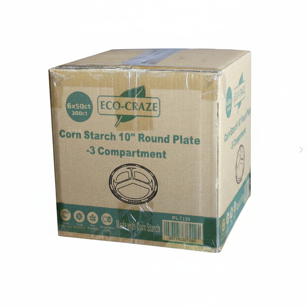 10" Round Corn Starch 3 Compartment Plate- Eco Craze