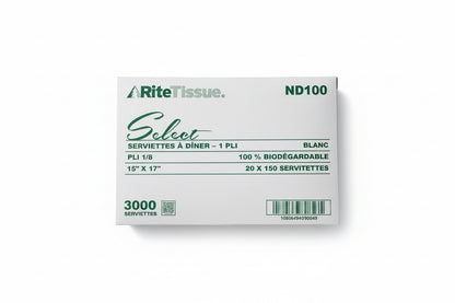 Dinner Napkin Rite Tissue White 1PLY