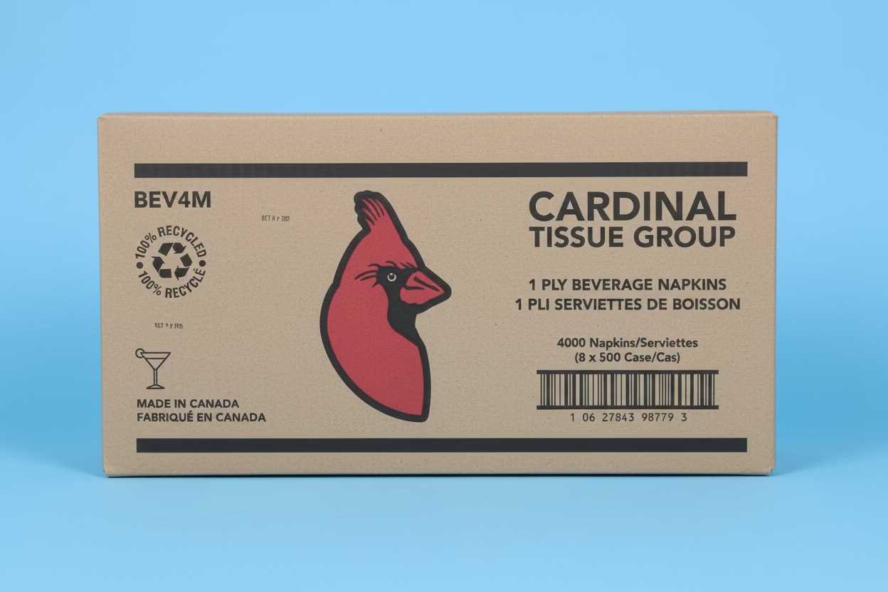Beverage Napkin 1/4 Plain White Cardinal 2PLY