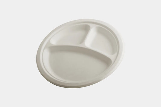 9" Round Bagasse Lunch Plates 3 Compartment