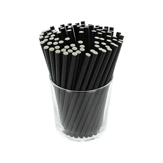6" Cocktail Straws Paper Black
