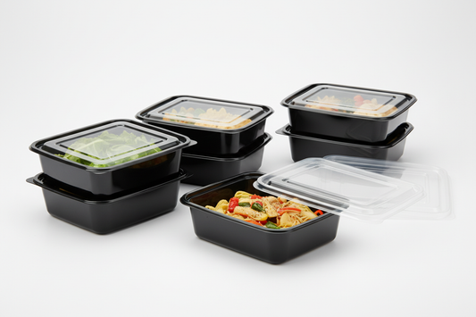 rectangle take out boxes black with transparent lid