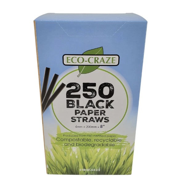 8" Paper Straw Black 6mm- Eco Craze